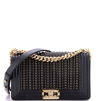 Chanel Boy Flap Bag Braided Woven Lambskin Old Medium