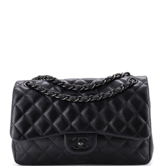 Chanel So Black Classic Double Flap Bag Quilted Lambskin Jumbo
