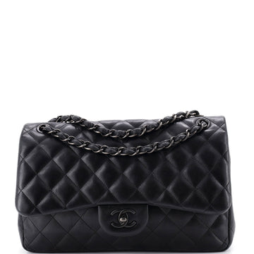 Chanel So Black Classic Double Flap Bag Quilted Lambskin Jumbo