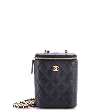 Chanel Vertical Classic Vanity Case with Chain Quilted Caviar Small