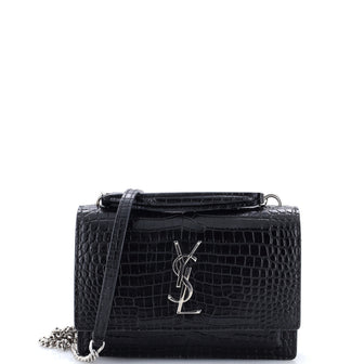 Saint Laurent Sunset Crossbody Bag Crocodile Embossed Leather Medium