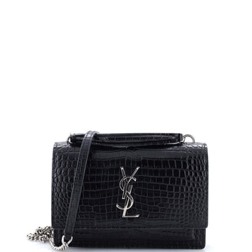 Saint Laurent Sunset Crossbody Bag Crocodile Embossed Leather Medium