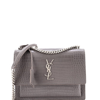 Saint Laurent Sunset Crossbody Bag Crocodile Embossed Leather Medium