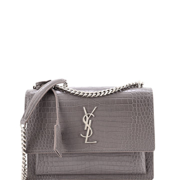 Saint Laurent Sunset Crossbody Bag Crocodile Embossed Leather Medium