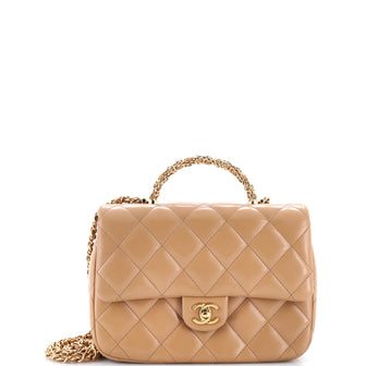 Chanel Golden Links Top Handle Flap Bag Quilted Shiny Lambskin Medium