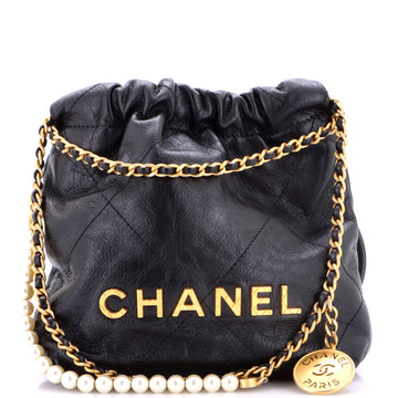 Chanel 22 Chain Hobo Quilted Calfskin with Pearl Chain Mini