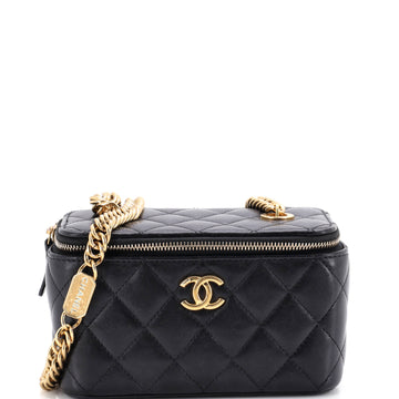 Chanel Coco Enamel Strap Vanity Case with Chain Quilted Lambskin Small