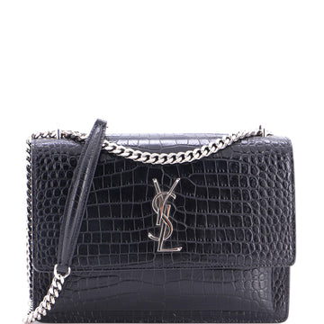 Saint Laurent Sunset Crossbody Bag Crocodile Embossed Leather Medium