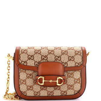 Gucci Horsebit 1955 Shoulder Bag Crystal Embellished GG Canvas Mini