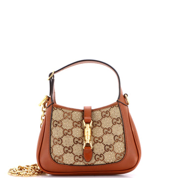 Gucci Jackie 1961 Chain Hobo Crystal Embellished GG Canvas Mini