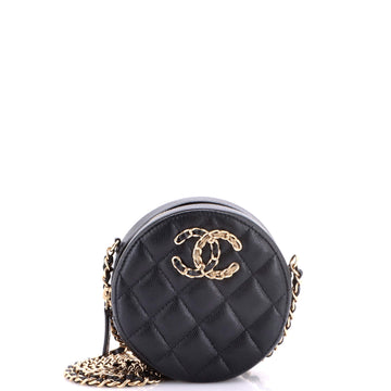 Chanel French New Wave Round Clutch with Chain Quilted Caviar