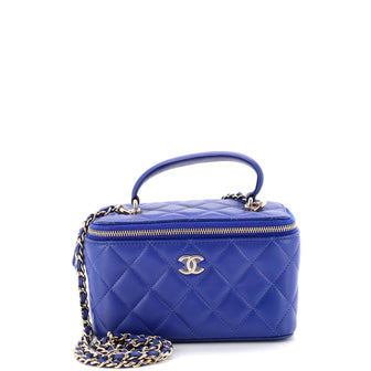 Chanel Classic Top Handle Vanity Case with Chain Quilted Lambskin Small