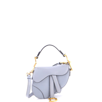Christian Dior Saddle Handbag with Strap Leather Micro