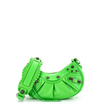 Balenciaga Le Cagole Giant Studs Shoulder Bag Crocodile Embossed Leather XS