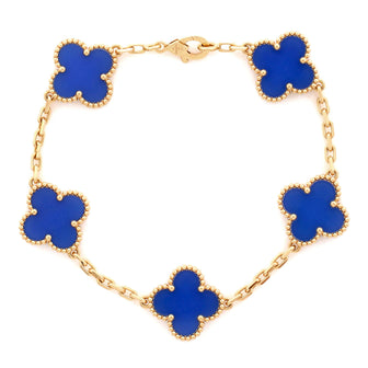 Van Cleef & Arpels Vintage Alhambra 5 Motifs Bracelet 18K Yellow Gold and Agate