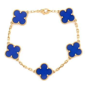 Van Cleef & Arpels Vintage Alhambra 5 Motifs Bracelet 18K Yellow Gold and Agate