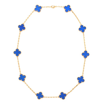 Van Cleef & Arpels Vintage Alhambra 10 Motifs Necklace 18K Yellow Gold and Agate