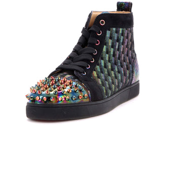 Christian Louboutin Women's Lou Spikes Flat High-Top Sneakers Fabric and Leather