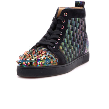 Christian Louboutin Women's Lou Spikes Flat High-Top Sneakers Fabric and Leather