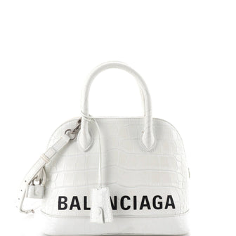 Balenciaga Logo Ville Bag Crocodile Embossed Leather Small