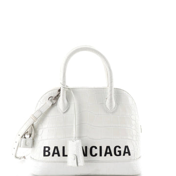 Balenciaga Logo Ville Bag Crocodile Embossed Leather Small