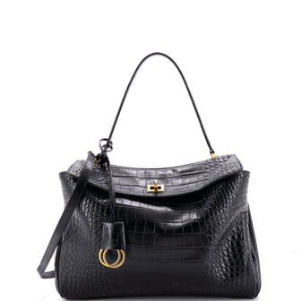 Balenciaga Rodeo Shoulder Bag Crocodile Embossed Leather Medium