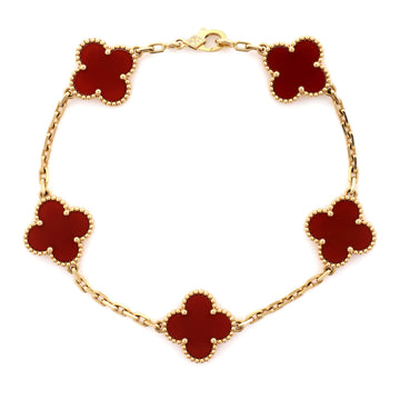 Van Cleef & Arpels Vintage Alhambra 5 Motifs Bracelet 18K Yellow Gold and Carnelian