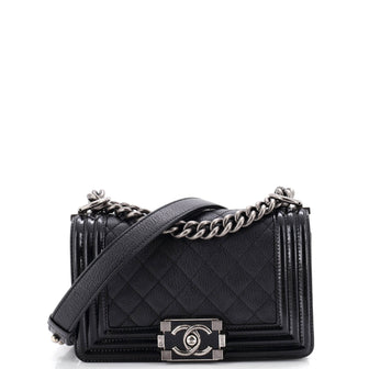 Chanel Boy Flap Bag Quilted Goatskin with Patent Small