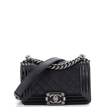 Chanel Boy Flap Bag Quilted Goatskin with Patent Small