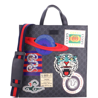 Gucci Courrier Convertible Soft Open Tote GG Coated Canvas with Applique North South