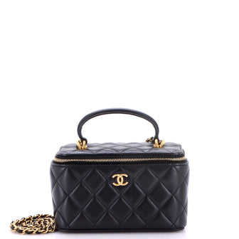 Chanel Classic Top Handle Vanity Case with Chain Quilted Lambskin Small