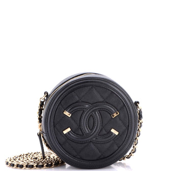 Chanel Filigree Round Clutch with Chain Quilted Caviar Mini