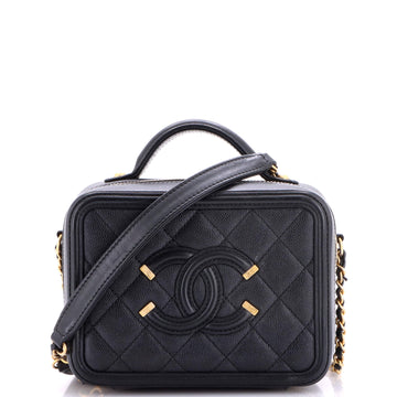 Chanel Filigree Vanity Case Quilted Caviar Small
