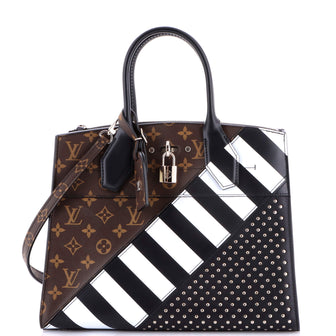 Louis Vuitton City Steamer Handbag Studded Leather and Monogram Canvas MM