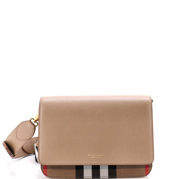 Burberry Mackford Shoulder Bag Leather and House Check Canvas Small