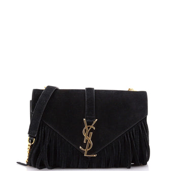 Saint Laurent Classic Monogram Fringe Crossbody Bag Suede Small