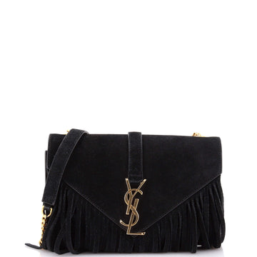 Saint Laurent Classic Monogram Fringe Crossbody Bag Suede Small