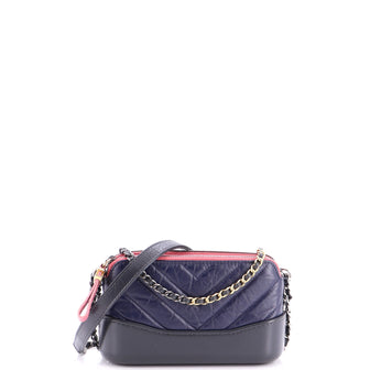 Chanel Gabrielle Double Zip Clutch with Chain Chevron Aged Calfskin