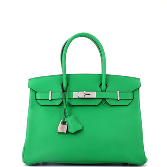 Hermes Birkin Handbag Green Epsom with Palladium Hardware 30