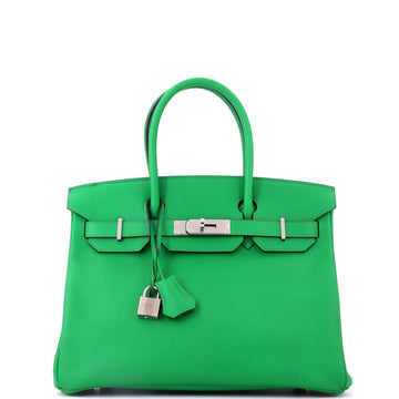 Hermes Birkin Handbag Green Epsom with Palladium Hardware 30