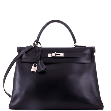 Hermes Kelly Handbag Black Box Calf with Palladium Hardware 35