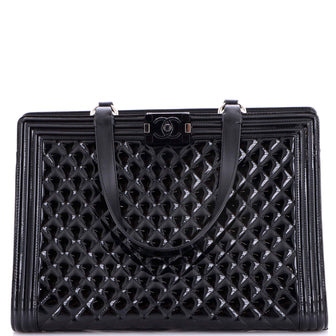Chanel Boy Shopping Tote Quilted Plexiglass Patent Large