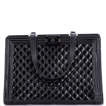 Chanel Boy Shopping Tote Quilted Plexiglass Patent Large