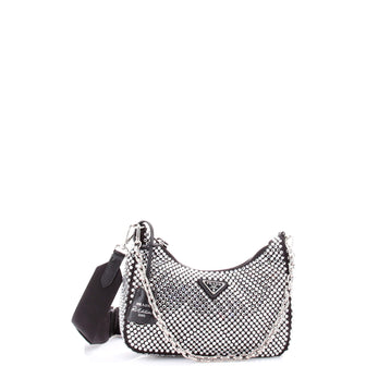 Prada Re-Edition 2005 Shoulder Bag Crystal Embellished Satin Small