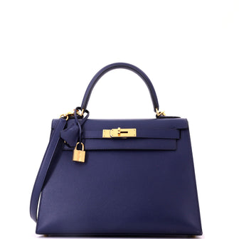 Hermes Kelly Handbag Blue Epsom with Gold Hardware 28