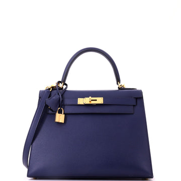Hermes Kelly Handbag Blue Epsom with Gold Hardware 28