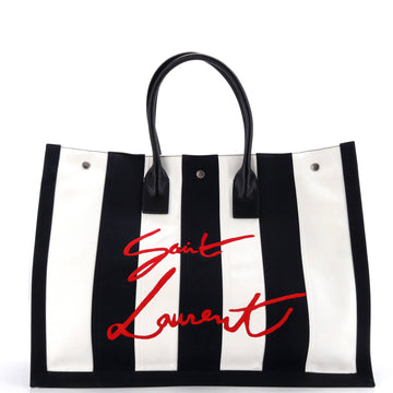 Saint Laurent Noe Shopping Tote Striped Canvas Large
