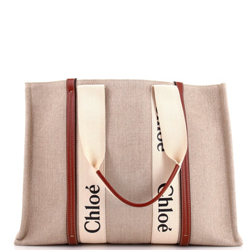 Chloe Woody Tote Canvas with Leather Large