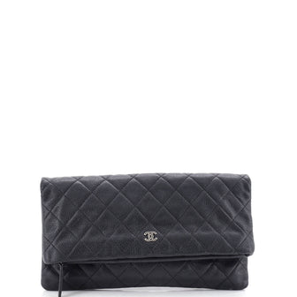 Chanel CC Foldover Clutch Quilted Caviar