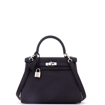 Hermes Kelly Handbag Black Togo with Palladium Hardware 25
